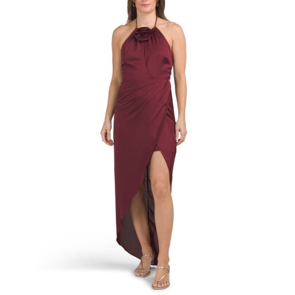 ASTR Wine Flower Corsage Halter Maxi Dress - Picture 1 of 2